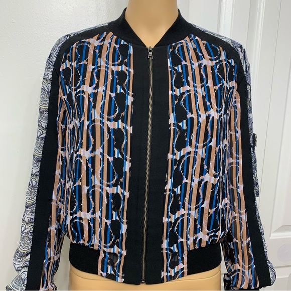 BCBGMaxAzria Harrison Zip Up Lightweight Bomber Jacket Top Paisley Blouse Size S - Picture 3 of 15